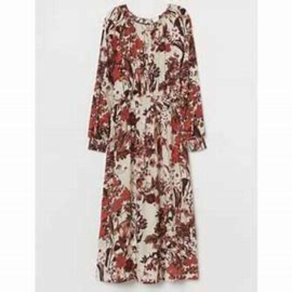 H&M Floral Long Sleeve Midi Dress with Smocking  - Size Medium - Picture 3 of 15